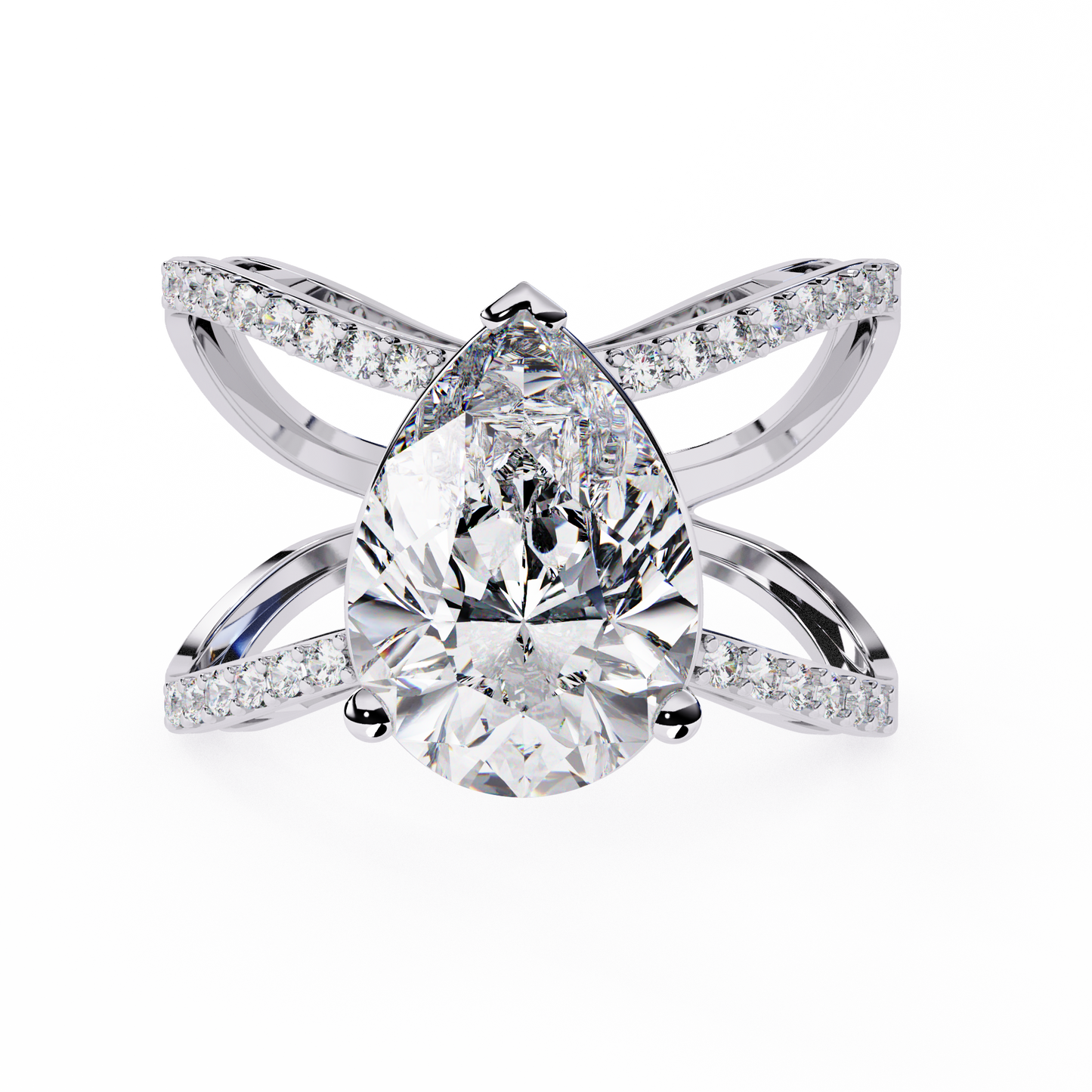 Infinite Grace – Lab Diamond Pear Ring with Split Criss-Cross Shank in 14K Gold