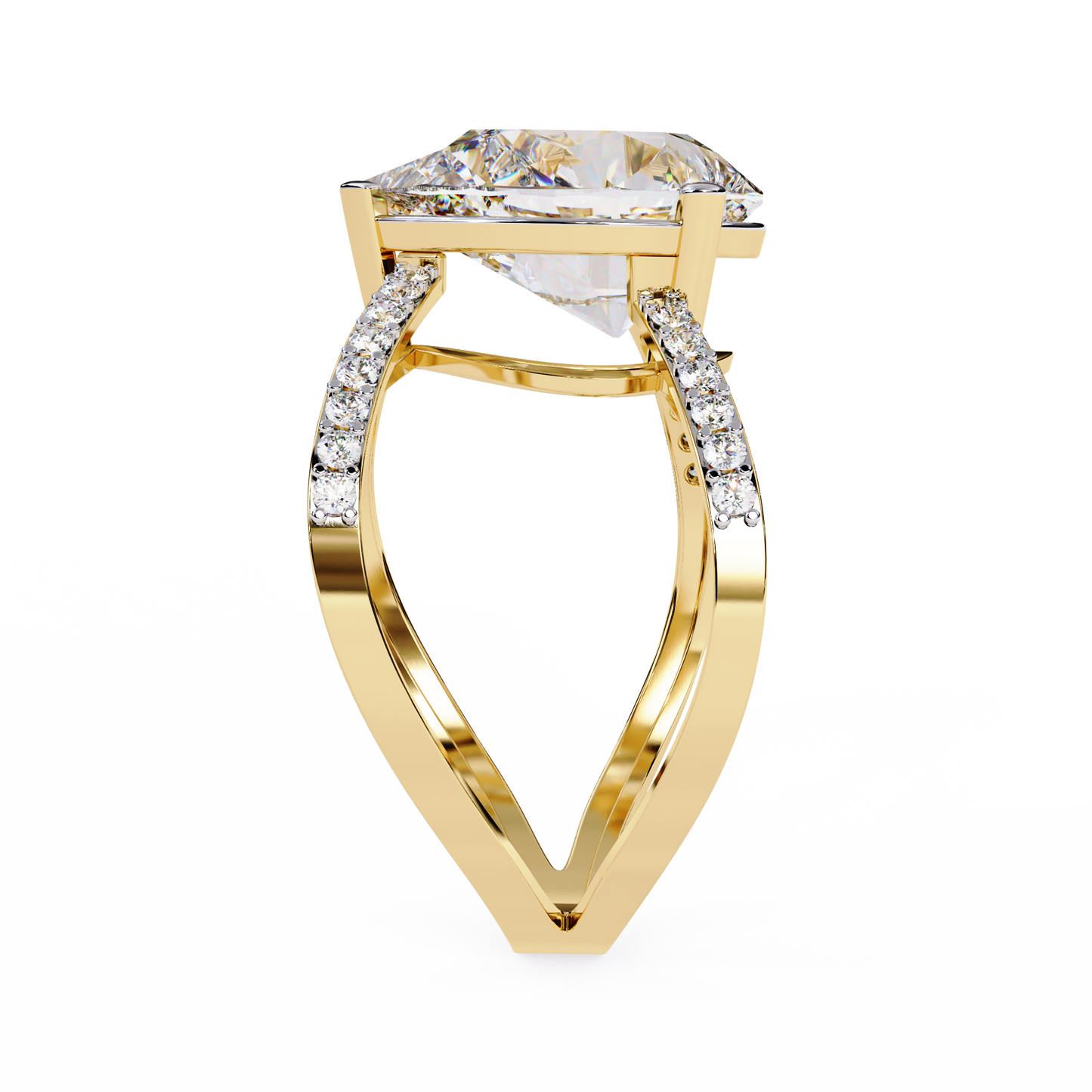 Infinite Grace – Lab Diamond Pear Ring with Split Criss-Cross Shank in 14K Gold