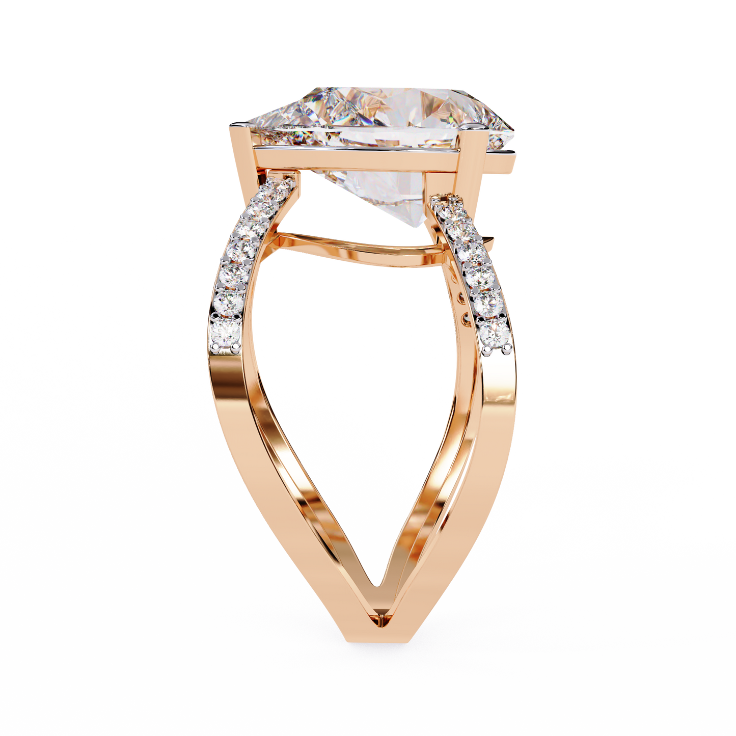 Infinite Grace – Lab Diamond Pear Ring with Split Criss-Cross Shank in 14K Gold