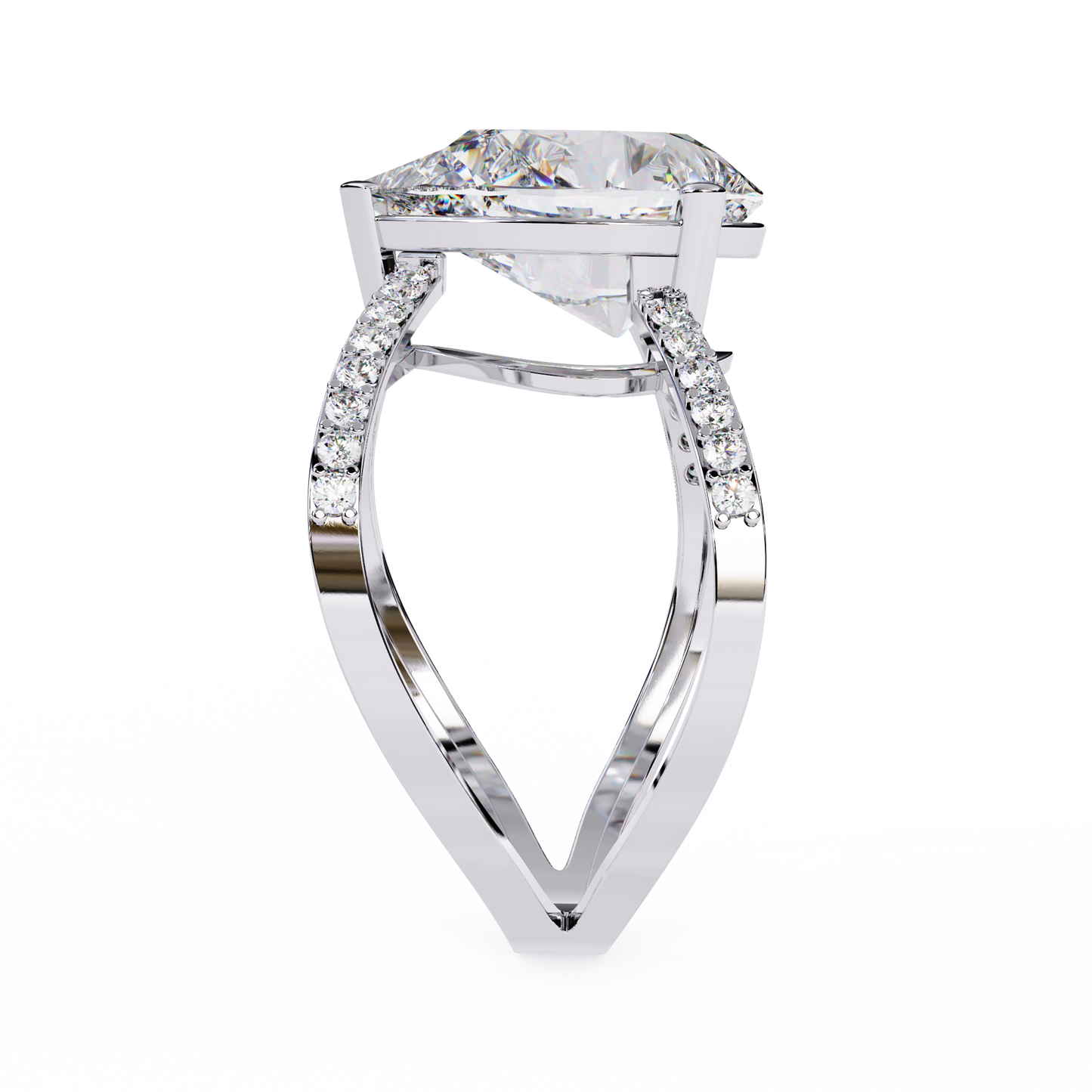 Infinite Grace – Lab Diamond Pear Ring with Split Criss-Cross Shank in 14K Gold
