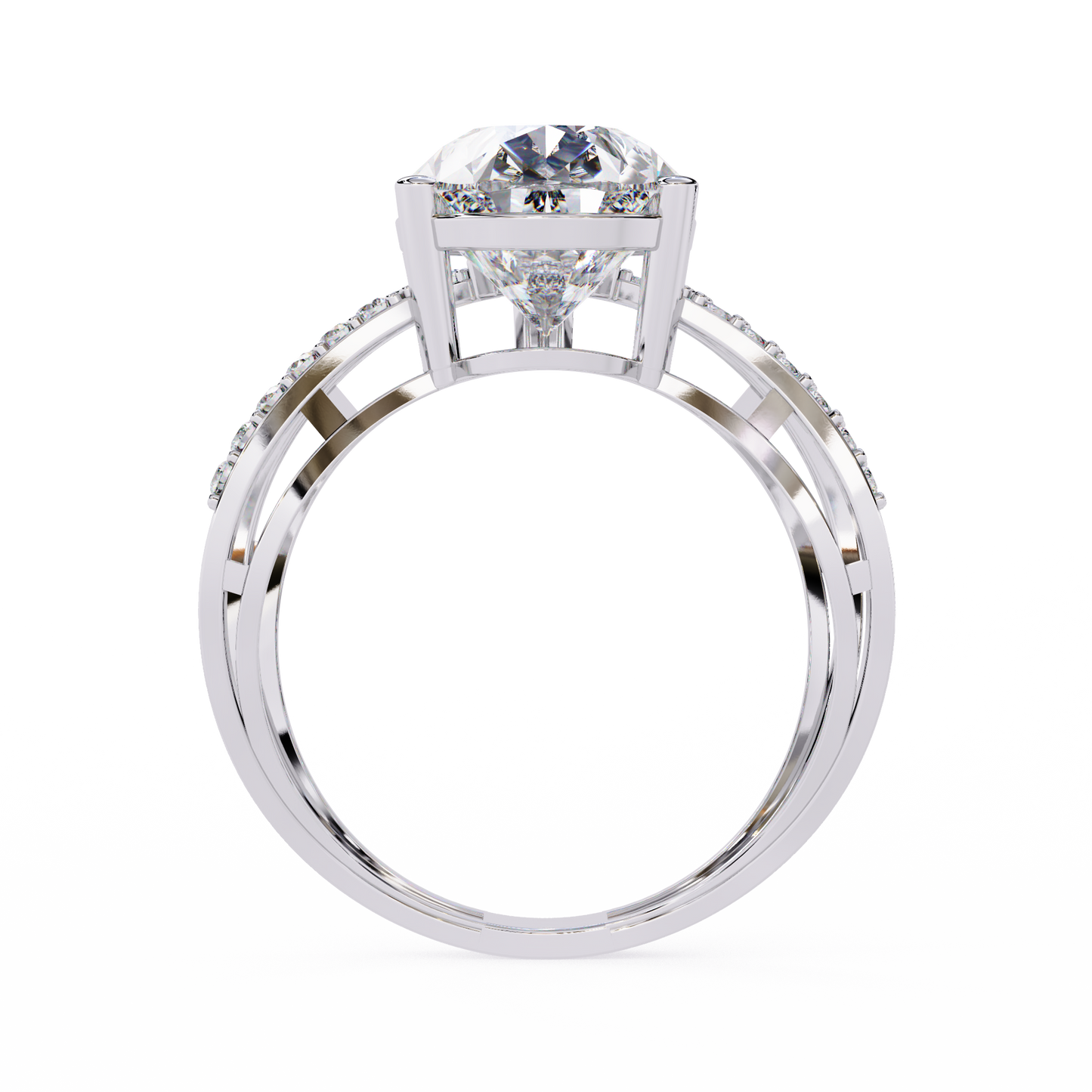 Infinite Grace – Lab Diamond Pear Ring with Split Criss-Cross Shank in 14K Gold