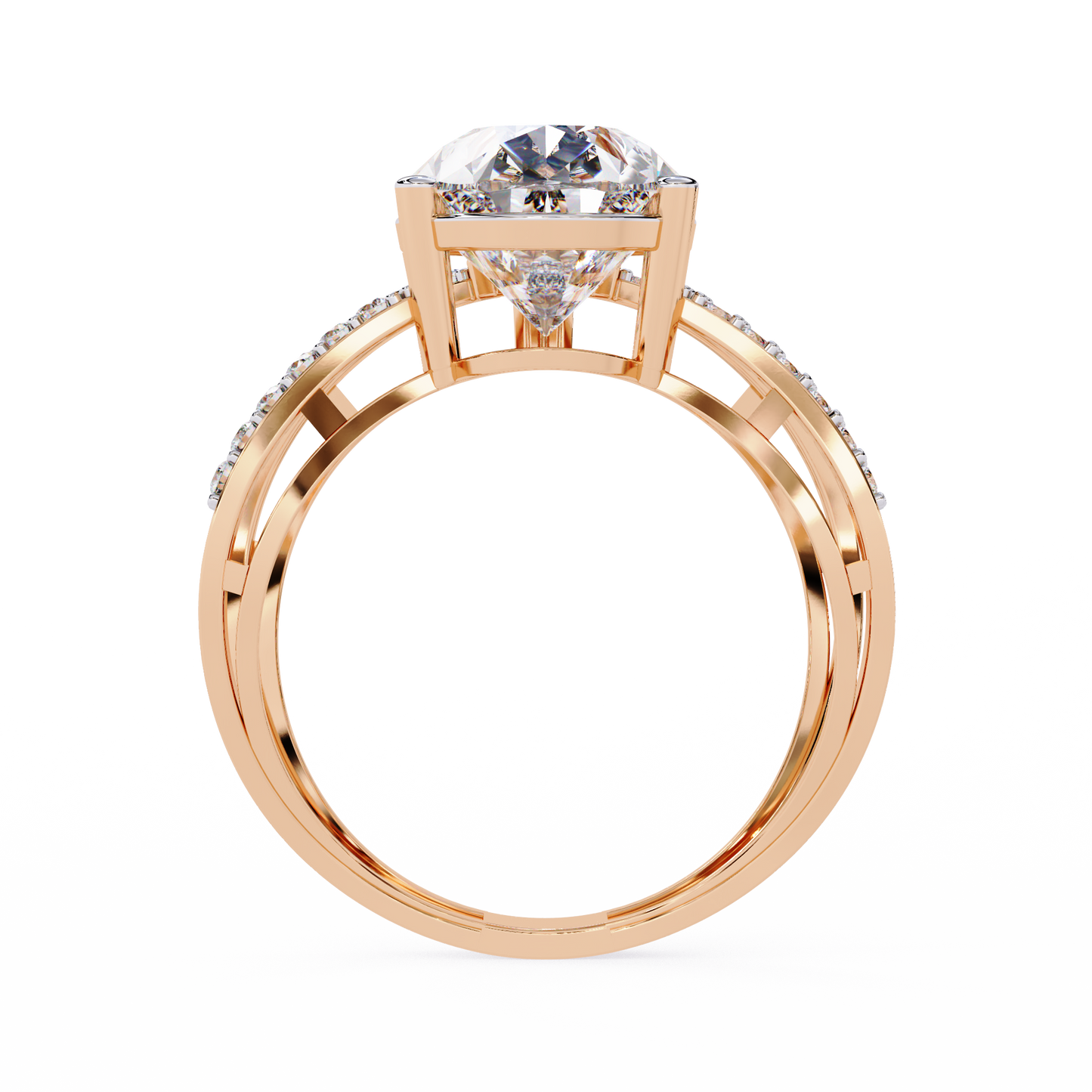 Infinite Grace – Lab Diamond Pear Ring with Split Criss-Cross Shank in 14K Gold