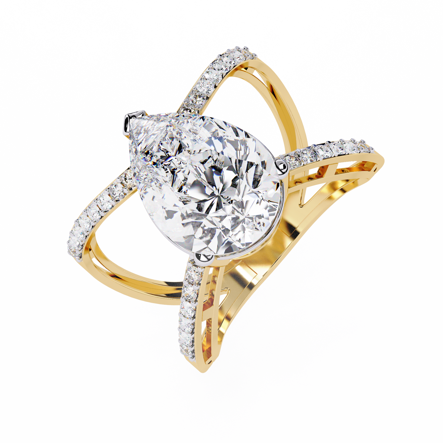 Infinite Grace – Lab Diamond Pear Ring with Split Criss-Cross Shank in 14K Gold
