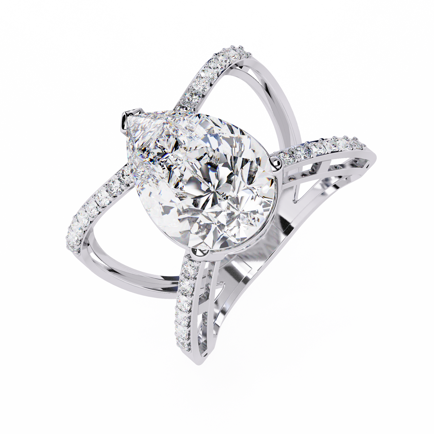 Infinite Grace – Lab Diamond Pear Ring with Split Criss-Cross Shank in 14K Gold
