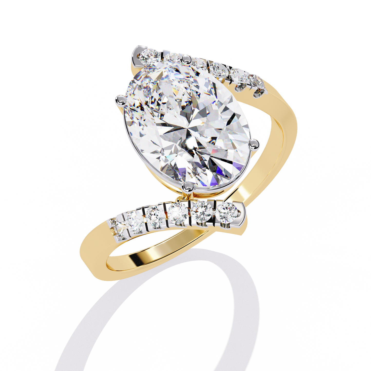 Radiant Sweep – Diamond Oval Solitaire Ring with Angled Pavé Band in 14K Gold