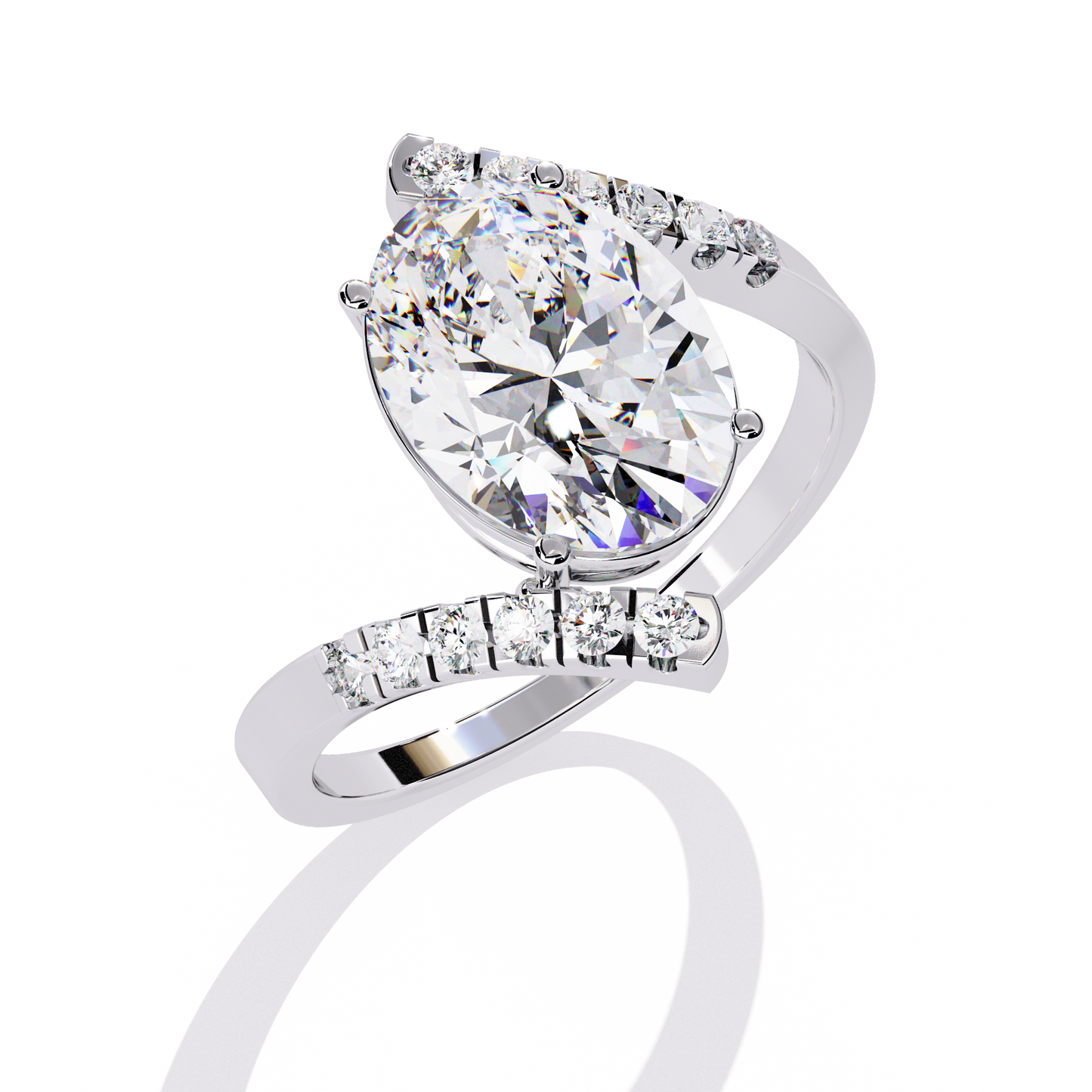 Radiant Sweep – Diamond Oval Solitaire Ring with Angled Pavé Band in 14K Gold