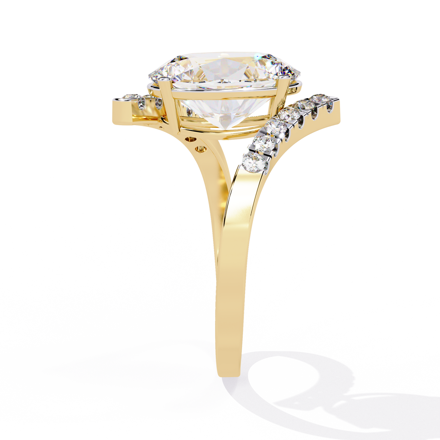 Radiant Sweep – Diamond Oval Solitaire Ring with Angled Pavé Band in 14K Gold