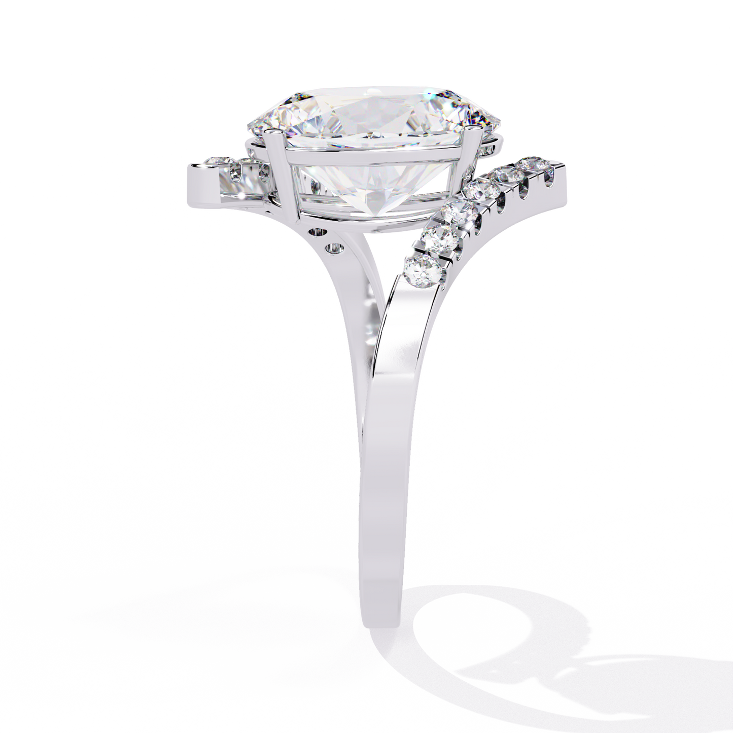Radiant Sweep – Diamond Oval Solitaire Ring with Angled Pavé Band in 14K Gold
