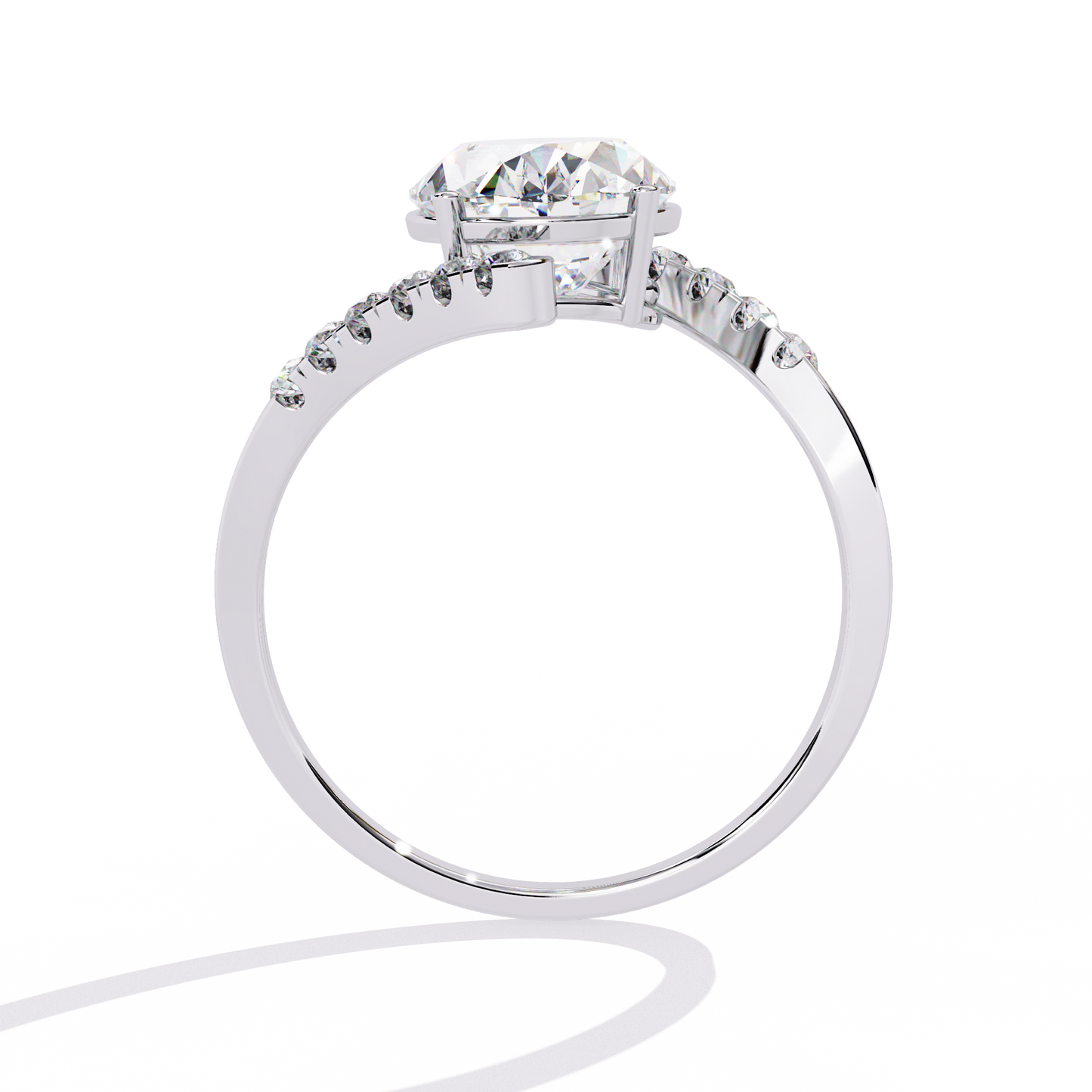 Radiant Sweep – Diamond Oval Solitaire Ring with Angled Pavé Band in 14K Gold