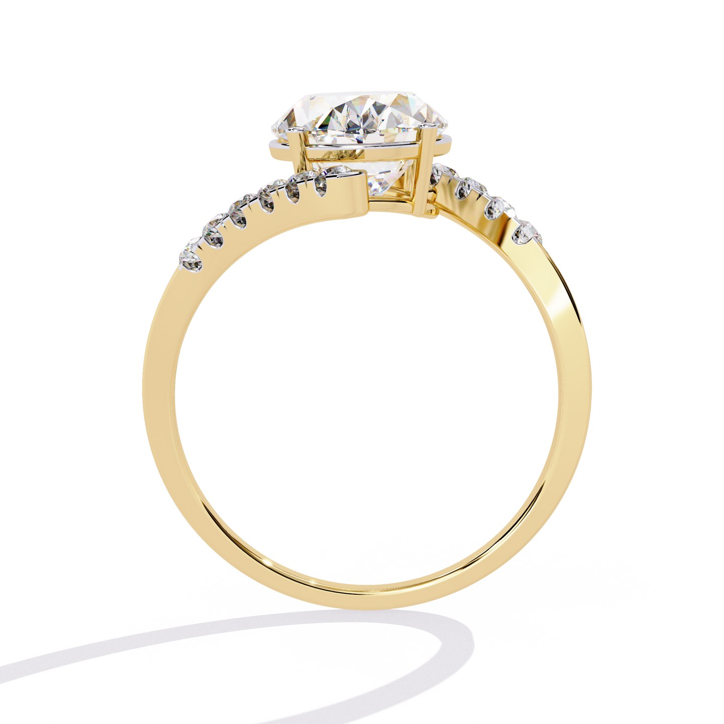 Radiant Sweep – Diamond Oval Solitaire Ring with Angled Pavé Band in 14K Gold
