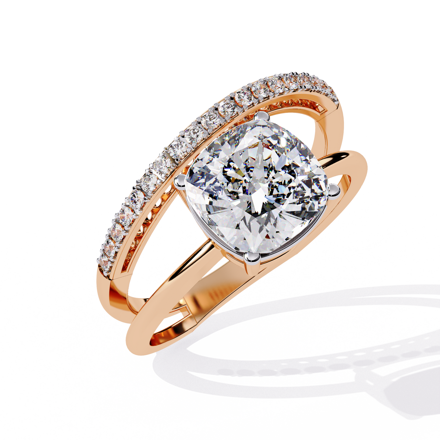 Cushion Curve – Diamond Split Shank Solitaire Ring in 14K Gold