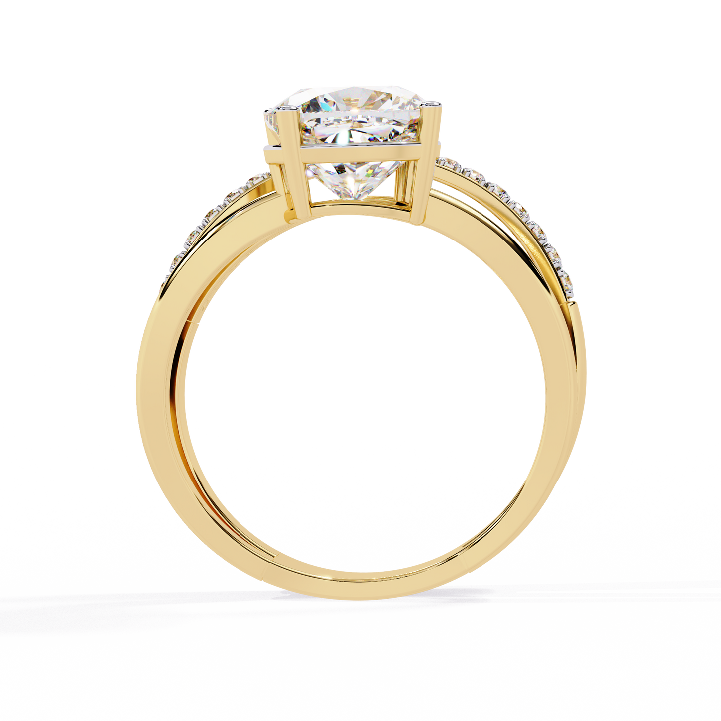 Cushion Curve – Diamond Split Shank Solitaire Ring in 14K Gold