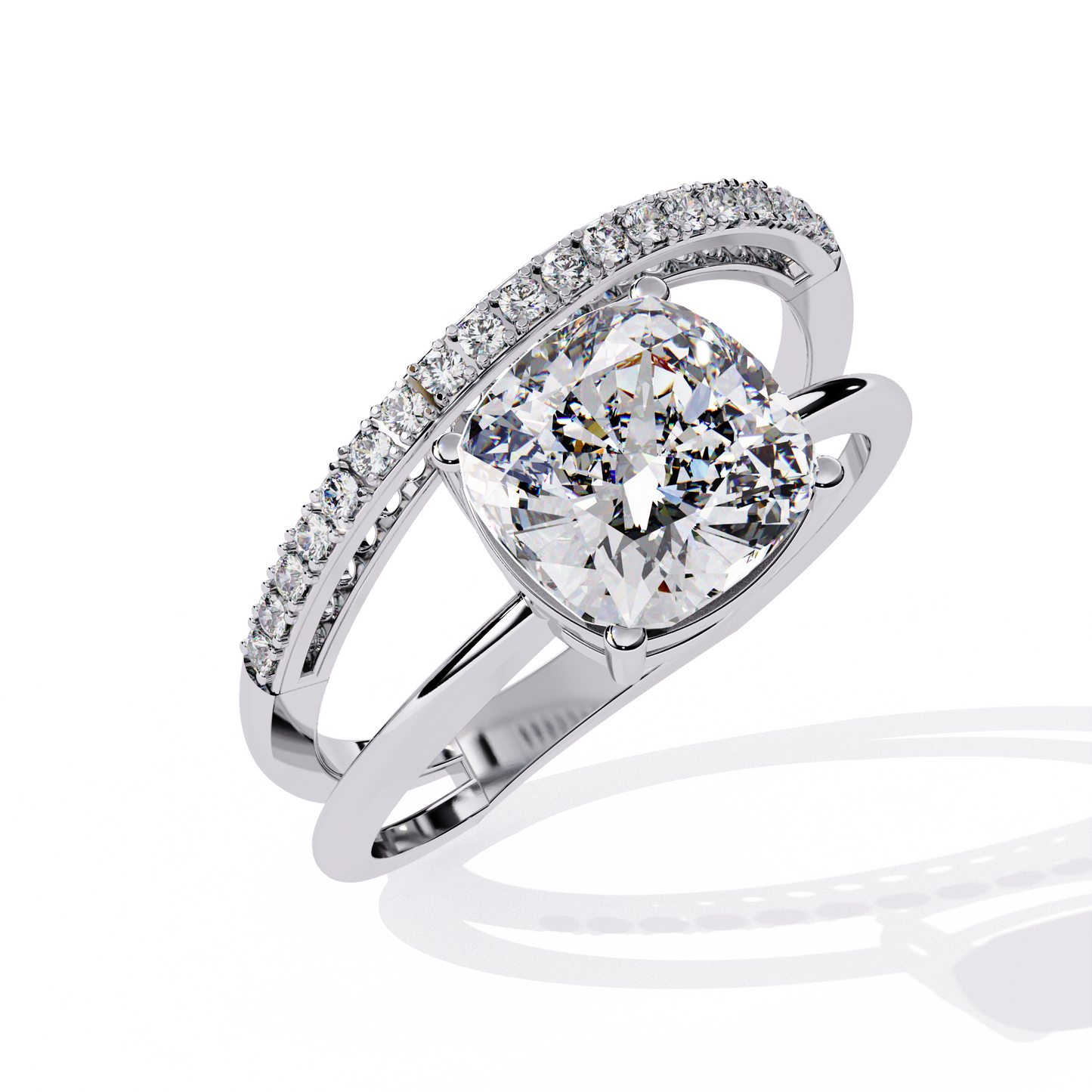 Cushion Curve – Diamond Split Shank Solitaire Ring in 14K Gold