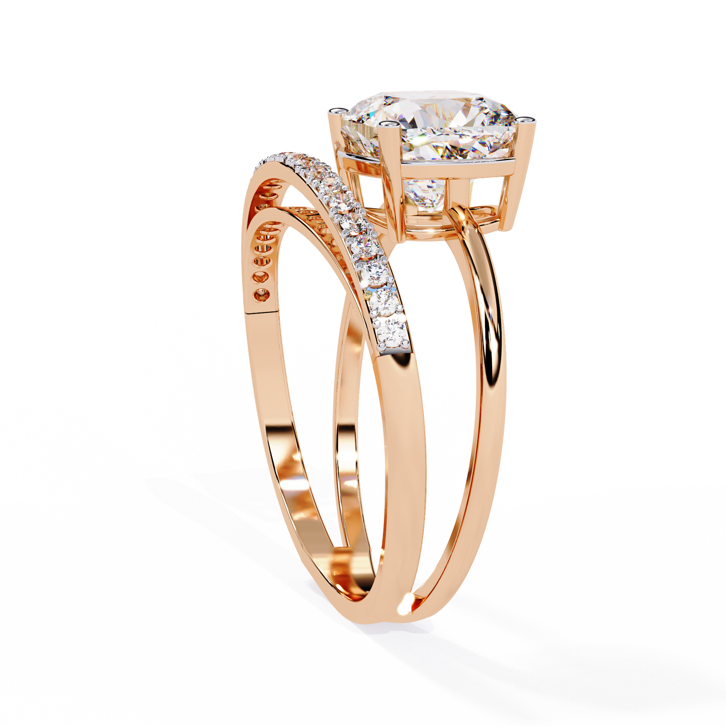 Cushion Curve – Diamond Split Shank Solitaire Ring in 14K Gold