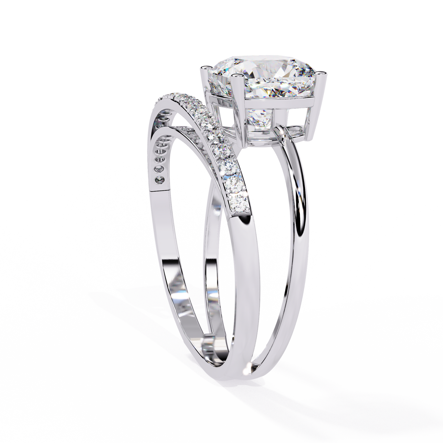 Cushion Curve – Diamond Split Shank Solitaire Ring in 14K Gold