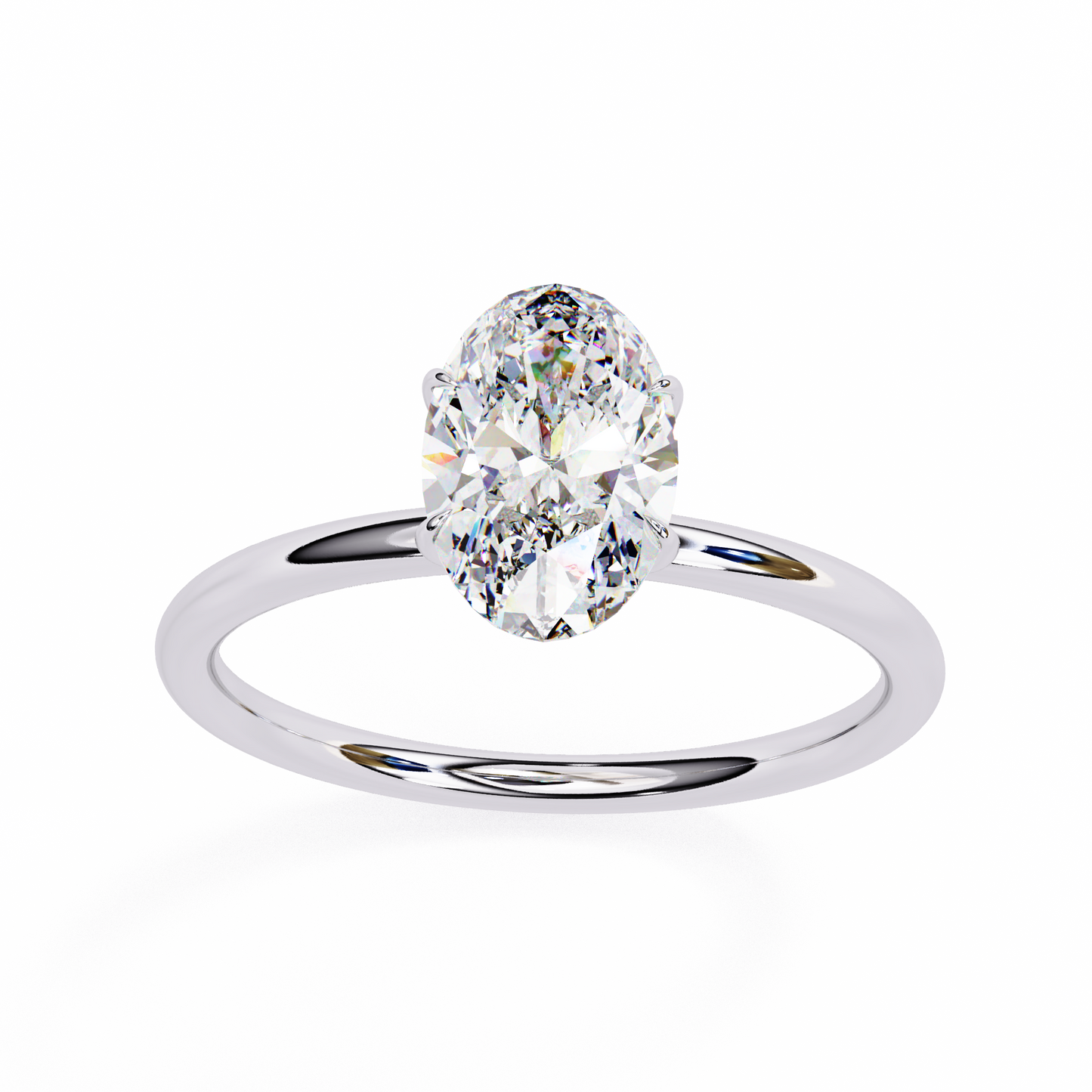 Oval Poise – Diamond Solitaire Ring with Slim Shank in 14K Gold