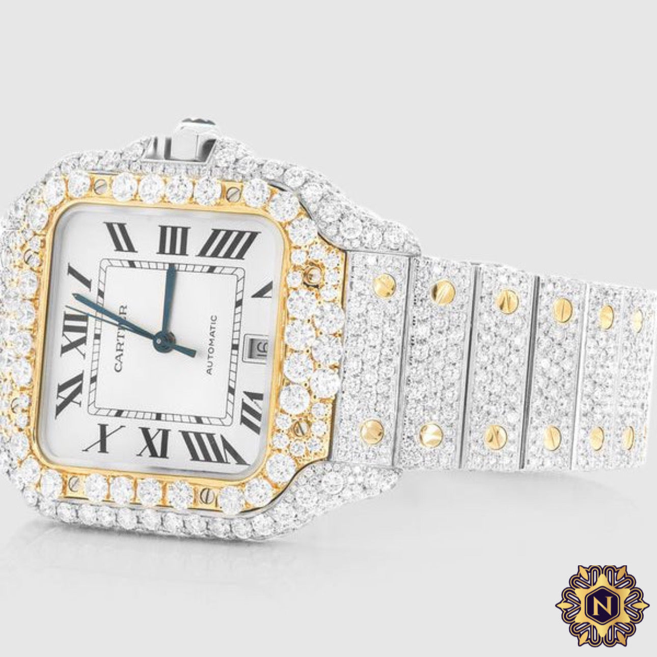 ICED OUT CARTIER
SANTOS TWO TONE
40MM DIAMOND
WATCH 22.5CT.