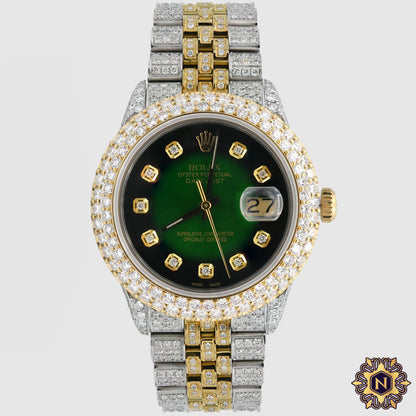 ICED OUT ROLEX
DATEJUST 36MM TWO-TONE GREEN DIAL 12.2CT.