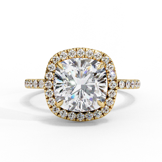 Regalia – Cushion-Cut Lab Diamond Double Halo Ring in 14K Gold