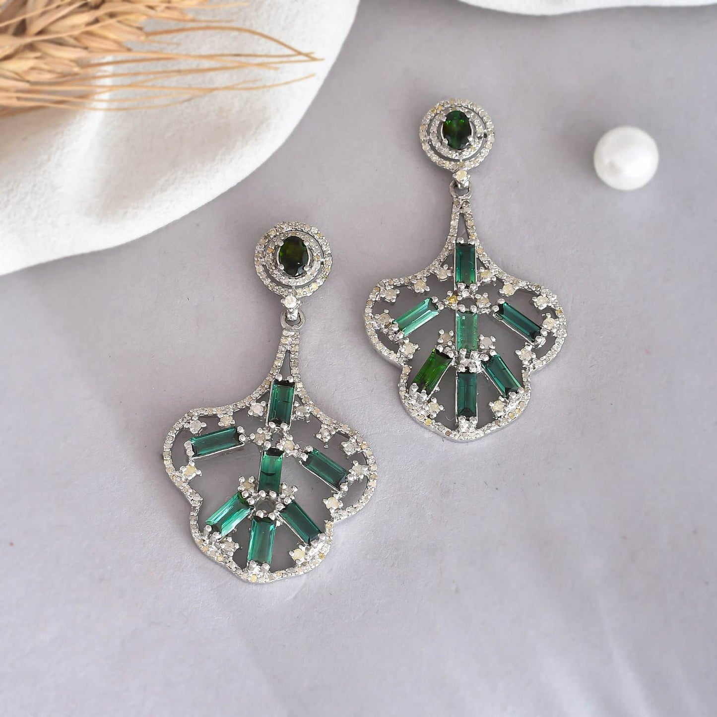 Emerald Fan Drop Earrings