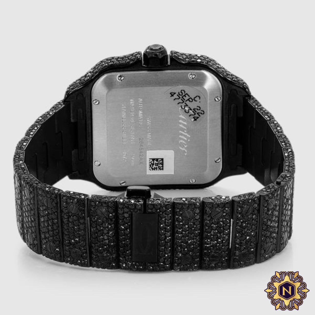 ICED OUT CARTIER
SANTOS 40MM BLACK
DIAMOND WATCH 23.5CT.