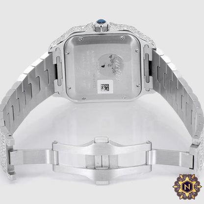 ICED OUT CARTIER SANTOS SKELETON 40MM STAINLESS STEEL DIAMOND WATCH 20.2CT.