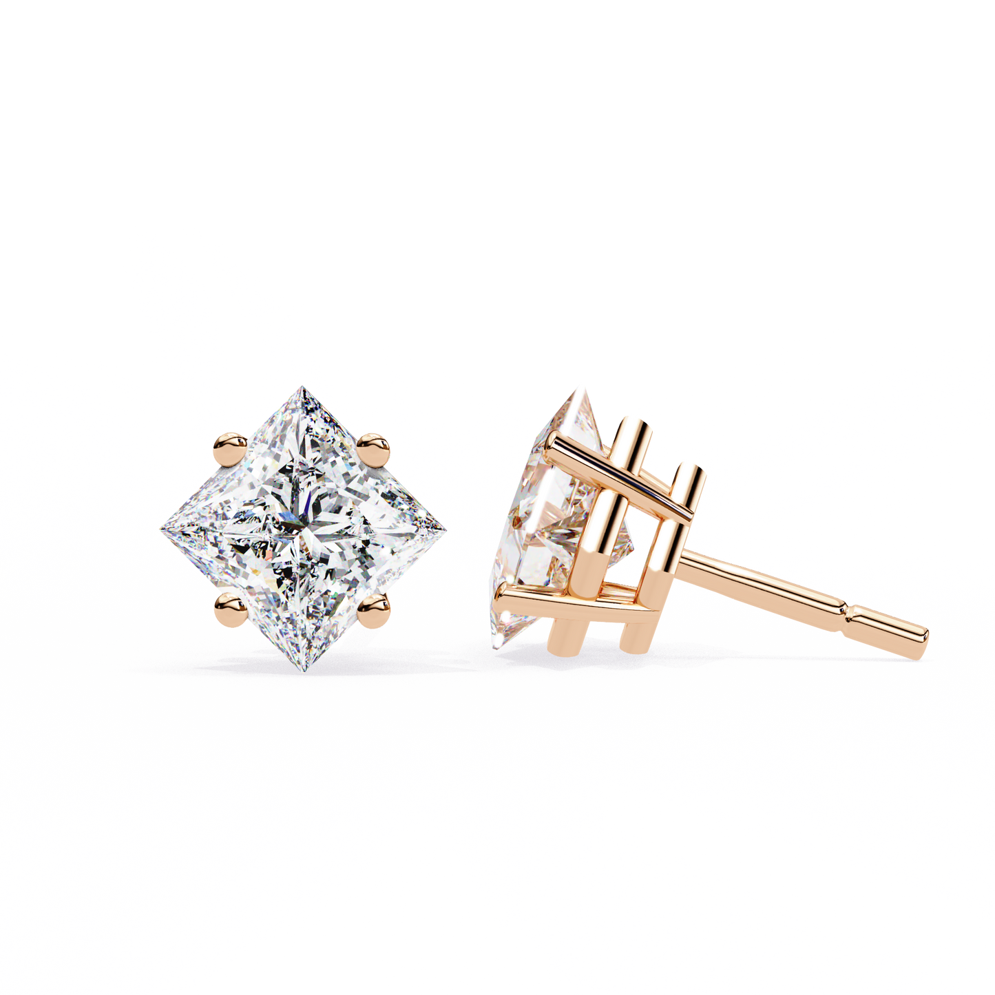 Regal Square – Princess Cut Lab Diamond Stud Earrings