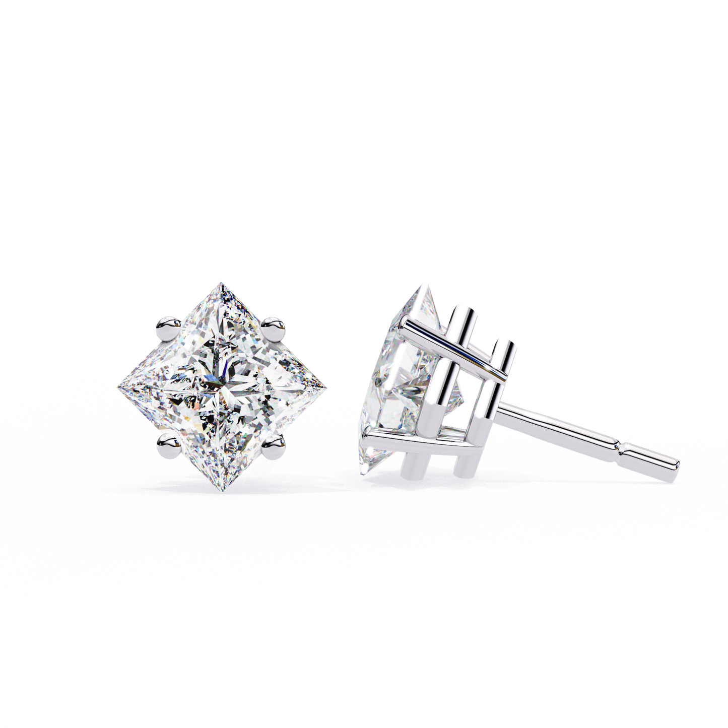 Regal Square – Princess Cut Lab Diamond Stud Earrings