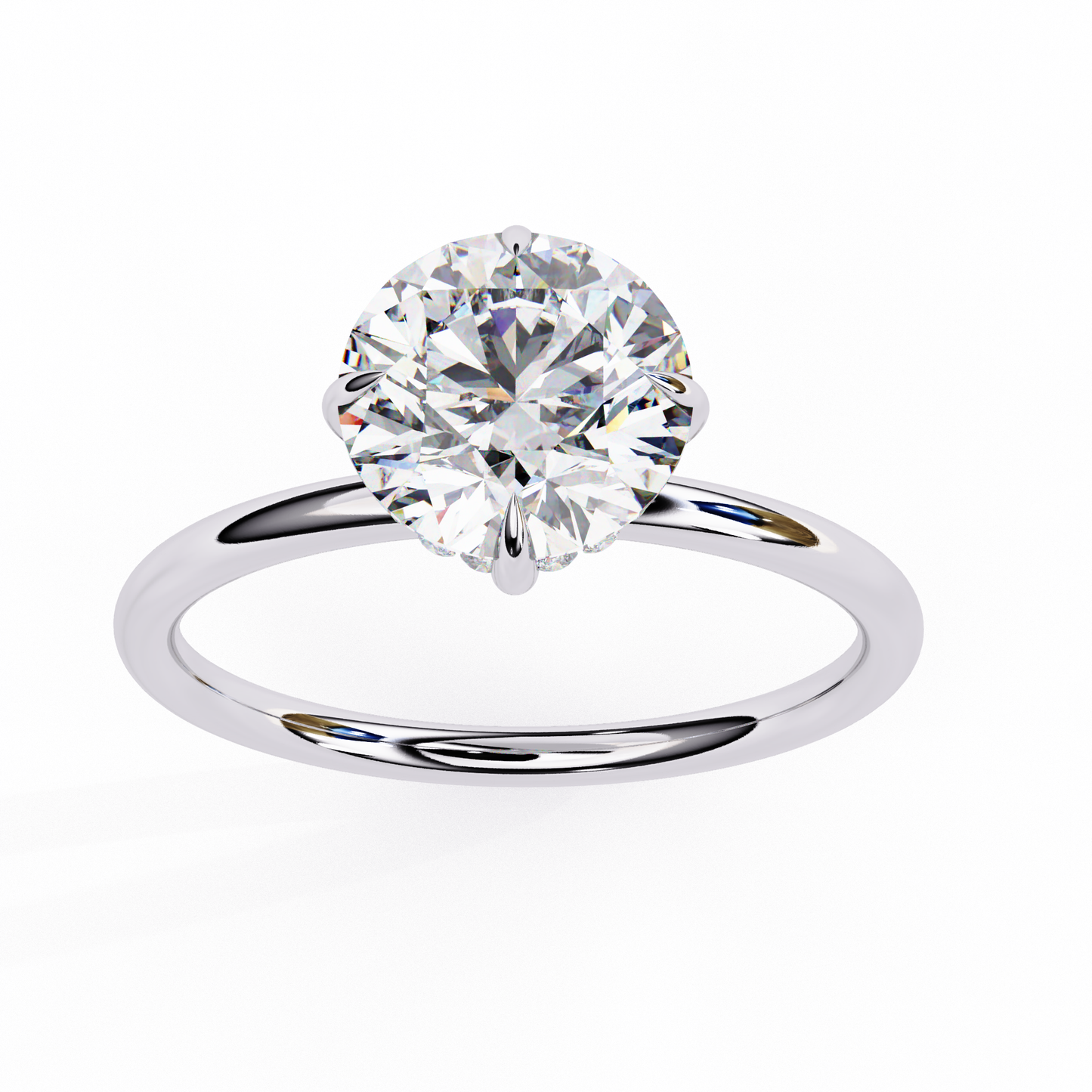 Brilliance Set – Round Lab Diamond Sleek Solitaire Ring in 14K
