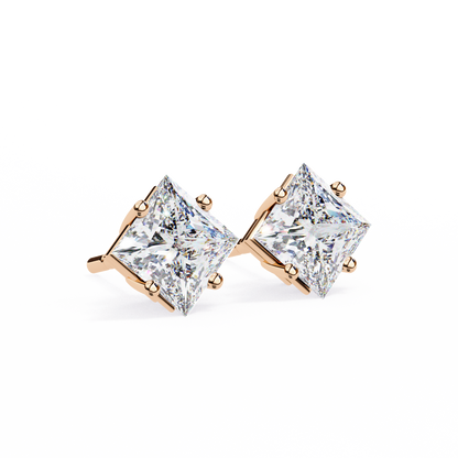 Regal Square – Princess Cut Lab Diamond Stud Earrings