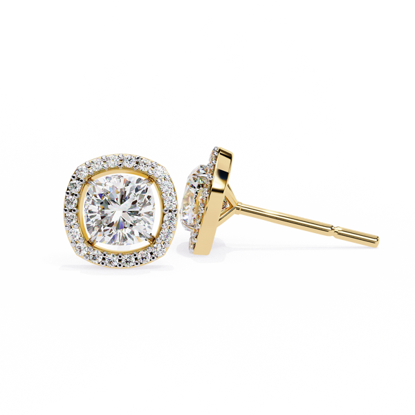 Aurora Bloom – Cushion Halo Diamond Stud Earrings in 14K Gold