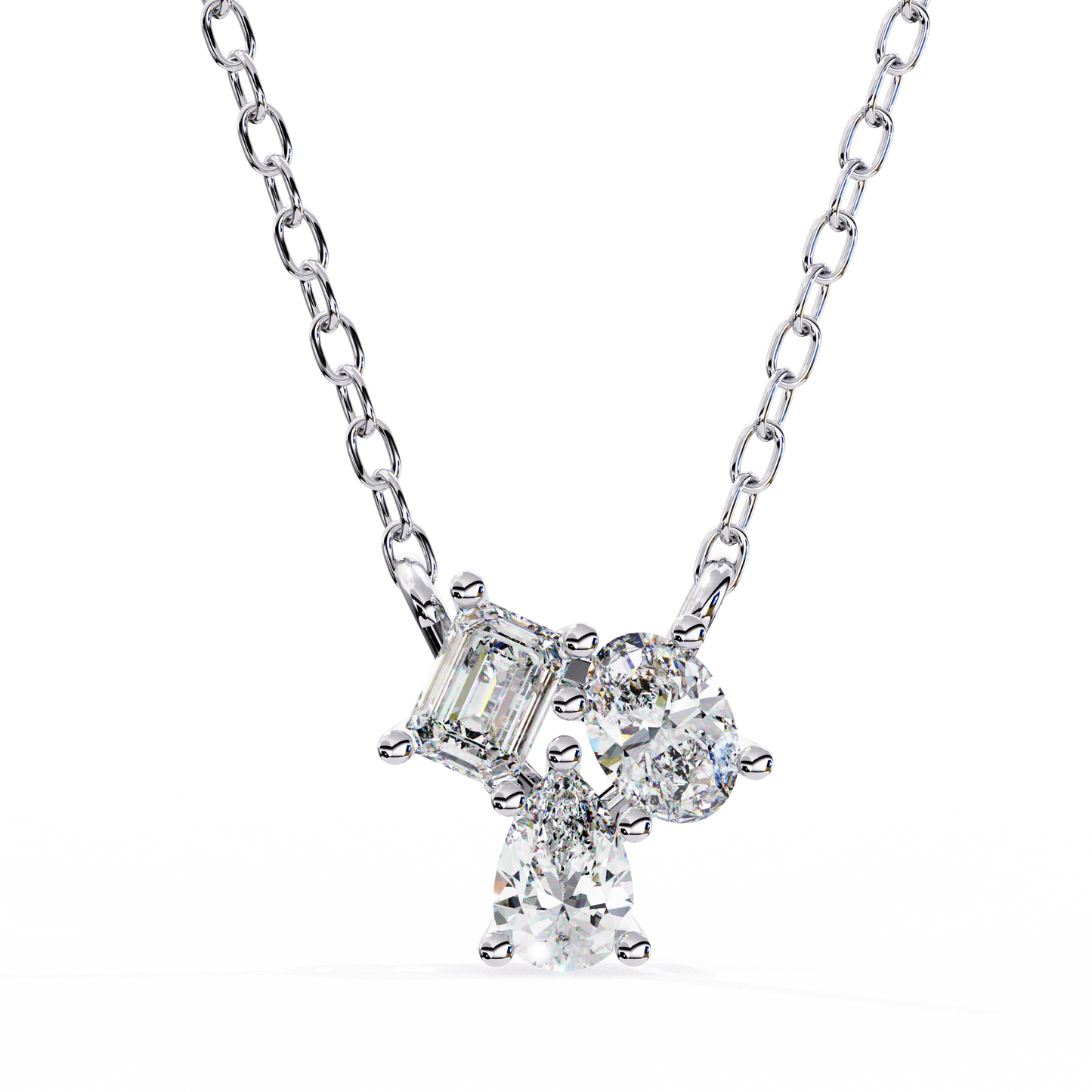 Trinity Glow – Emerald, Oval & Pear Lab Diamond Chain Pendant