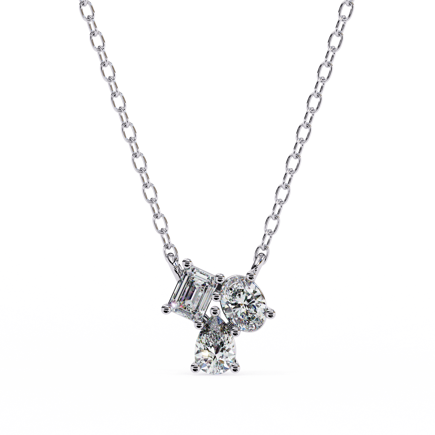 Trinity Glow – Emerald, Oval & Pear Lab Diamond Chain Pendant