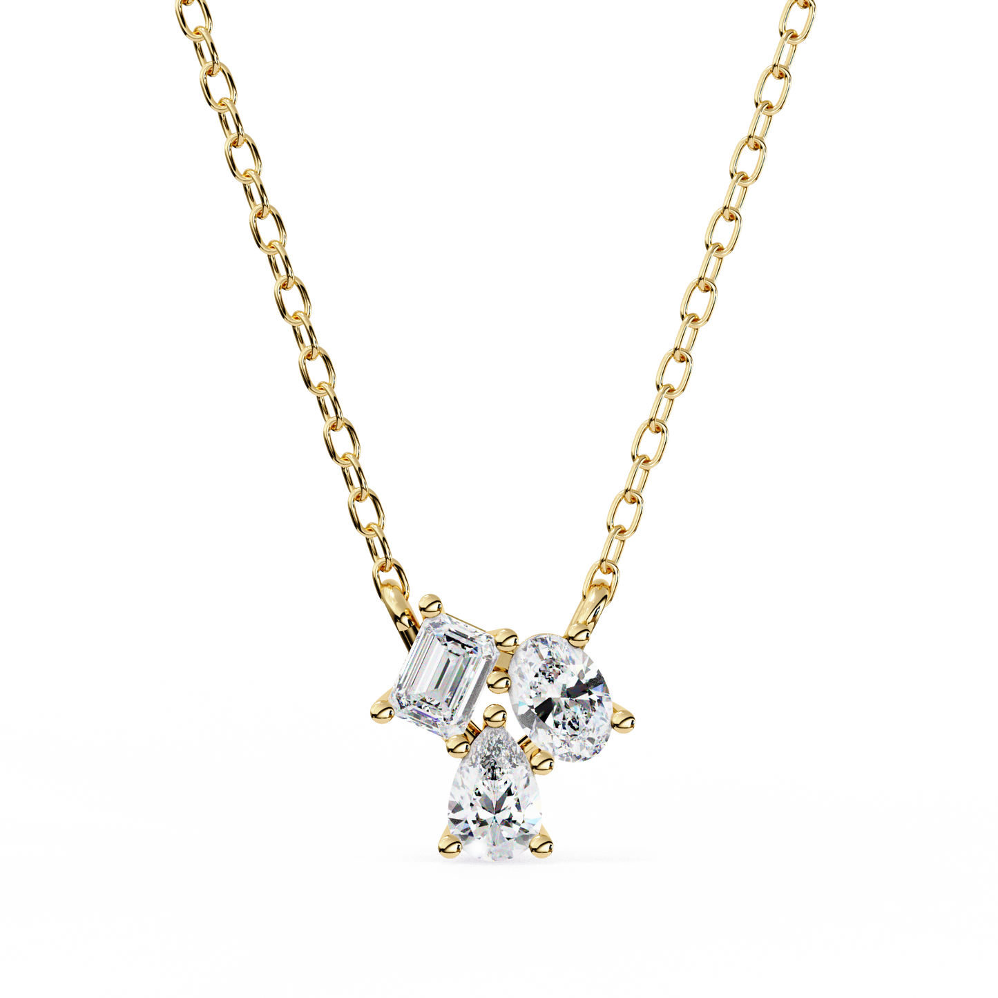 Trinity Glow – Emerald, Oval & Pear Lab Diamond Chain Pendant