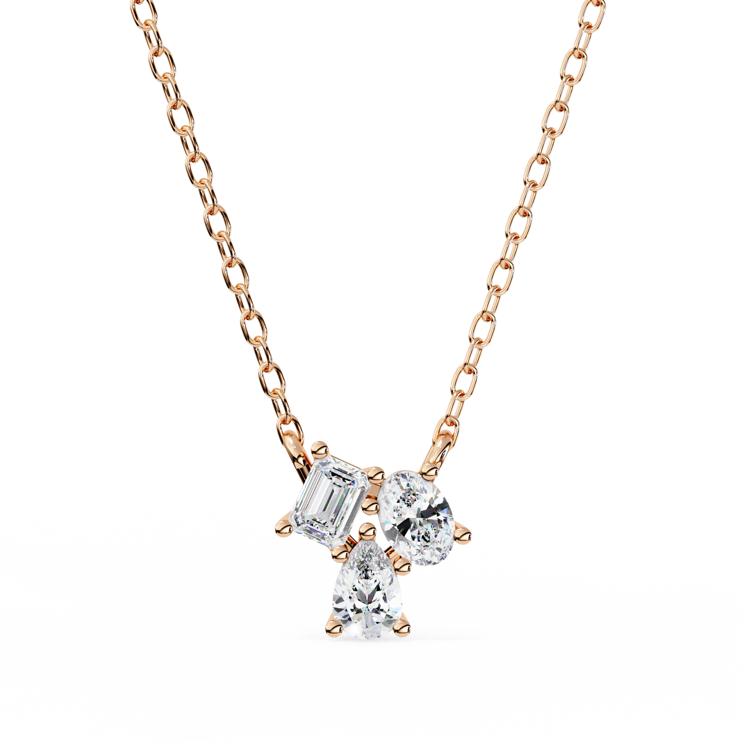 Trinity Glow – Emerald, Oval & Pear Lab Diamond Chain Pendant