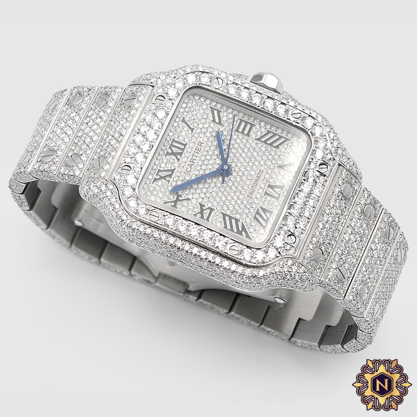 ICED OUT CARTIER
SANTOS 35MM
MEDIUM DIAMOND
WATCH 15.5CT.