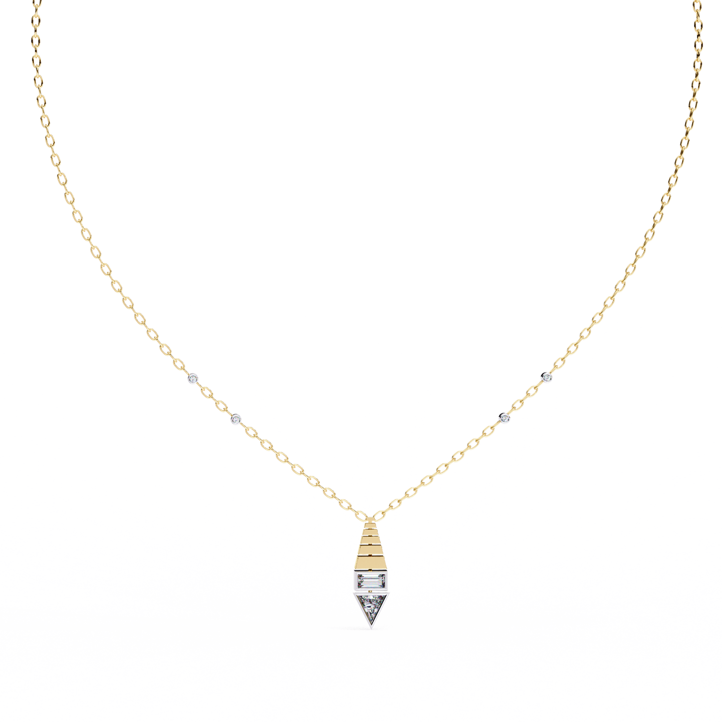 Geometric Bloom – Baguette, Triangle & Round Lab Diamond Necklace