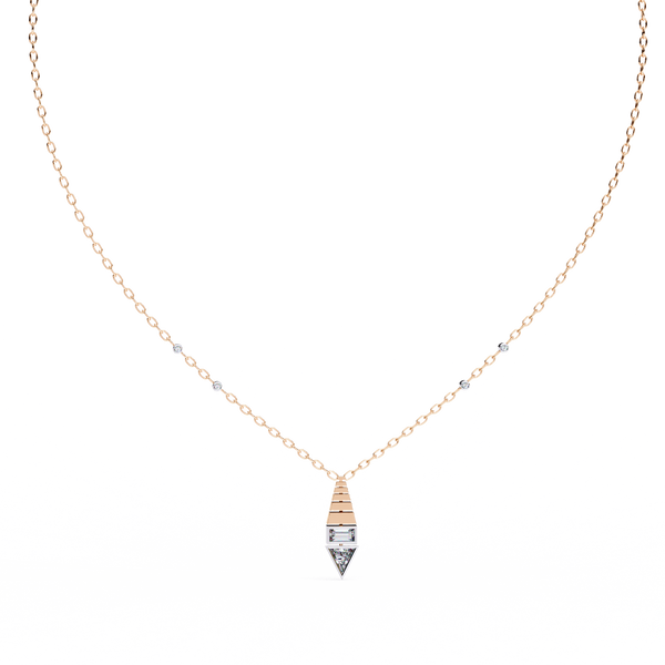 Geometric Bloom – Baguette, Triangle & Round Diamond Necklace