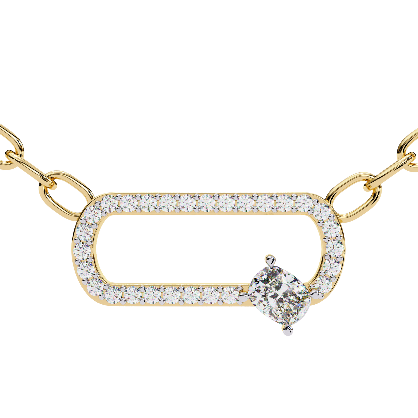 Cushion Orbit – Cushion & Round Lab Diamond Halo Necklace