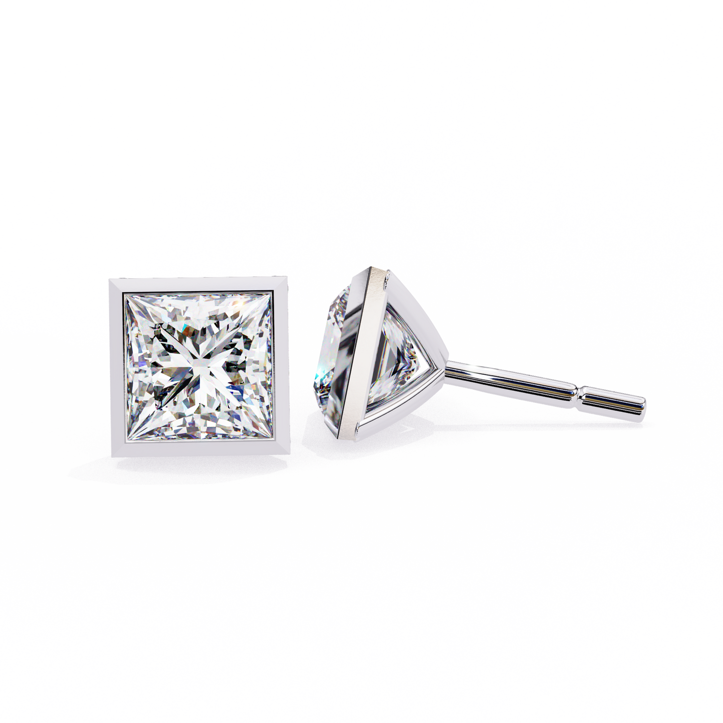 Queen’s Edge – Princess Cut Lab Diamond Stud Earrings