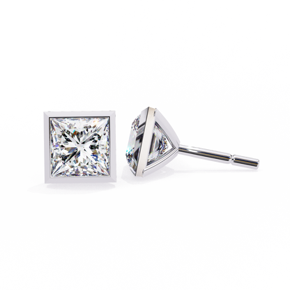 Queen’s Edge – Princess Cut Lab Diamond Stud Earrings