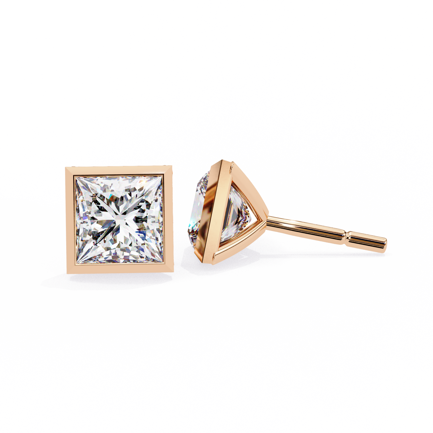 Queen’s Edge – Princess Cut Lab Diamond Stud Earrings
