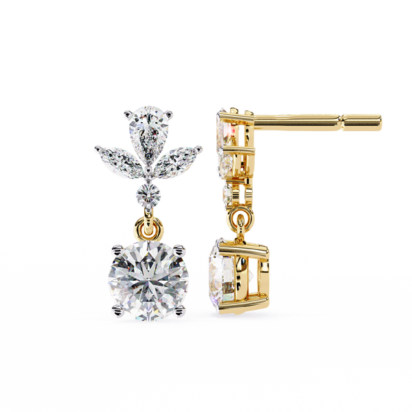 elestial Petals – Marquise, Pear & Round Diamond Drop Earrings