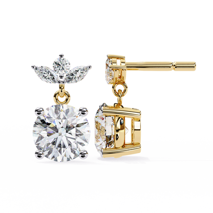 Twin Bloom – Marquise & Round Lab Diamond Double-Leaf Earrings