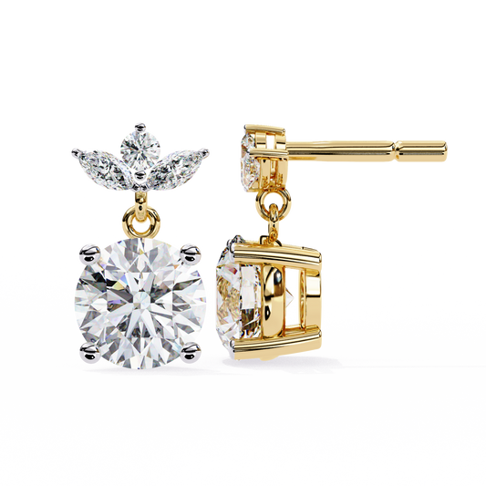 Twin Bloom – Marquise & Round Lab Diamond Double-Leaf Earrings
