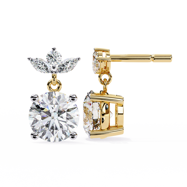 Twin Bloom – Marquise & Round Diamond Double-Leaf Earrings