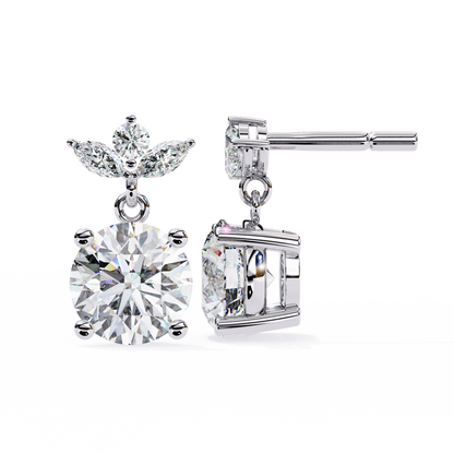 Twin Bloom – Marquise & Round Lab Diamond Double-Leaf Earrings