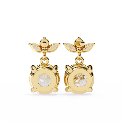 Twin Bloom – Marquise & Round Lab Diamond Double-Leaf Earrings