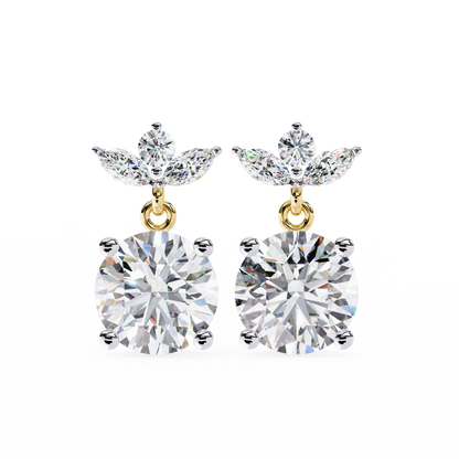 Twin Bloom – Marquise & Round Lab Diamond Double-Leaf Earrings