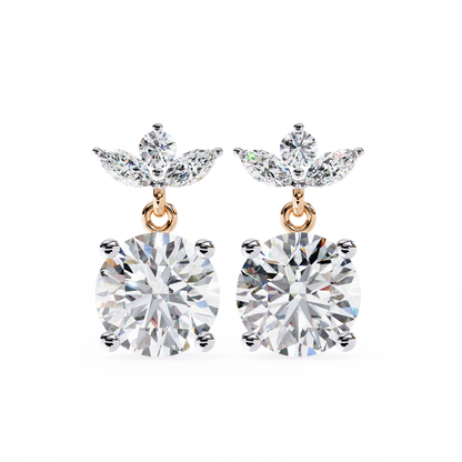 Twin Bloom – Marquise & Round Lab Diamond Double-Leaf Earrings